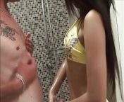 sexy Asian Min starts fondling her small tits and then her hairy pussy from fondle massage