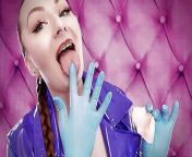 ASMR: eating food with braces, blue nitrile gloves fetish (SFW video) Arya Grander from asmr giantess vore