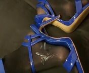 Blue Vinyl Leggings and Blue High Heels from sandal fix sex blue film