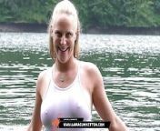 Lara CumKitten - Public in swimsuit - Notgeil posing and jerking off at the lake from beach jerking