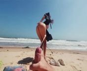 Teen Girl Public Masturbates on a Nude Beach, caresses Feet, and Guyjerks off Dick and Cums from handjob in public nude beach