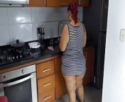 I surprise my stepmom in the kitchen, I want her to suck my dick from kichen i