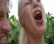 An attractive blonde babe gets her asshole destroyed outdoors from attractive blonde