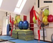 Dora Tornaszkova nude splits and bridges from gymnastic bridge on sofa