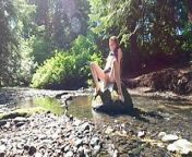Longpussy on the Creek. Getting some Piercing Dimensions while hanging outdoors. from labia stretching weights