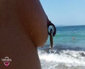 nippleringlover – horny milf nude beach compilation, pierced pussy, huge pierced stretched nipple piercings from nude beach huge clit