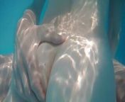 Swimming around naked in a garden pool with teasing from naked swim