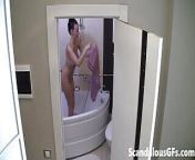 My nude GF shampooing her long brunette hair in the bathtub from iklan shampo nude