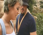 Beautiful short haired sexy and hot tight pussy horny camper girl gets fucked hard by her big dick friend outdoors from giving handjob with talking