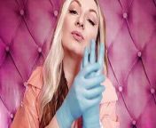 ASMR: blue nitrile gloves fetish - hot sounding - MILF in pink PVC coat (Arya Grander) from indian soundarya roman