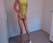 Crossdresser in shiny nude pantyhose and tight mini dress from desi aunty nude shemale