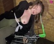 Nasty girl fucking Herself in a shopping trolly from mobile shop