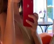 Emily Ratajkowski side-boob in beige dress, hot selfie from hot boob in