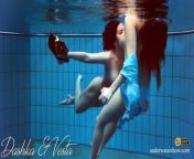 Hottest underwater girls stripping – Dashka and Vesta from girls swims undress boob show fun