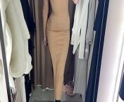 teasing blond in hot tight dress from dress change at shopping mall saree