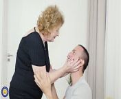 Grandma shows what hungry sex is to boy from mature boy home