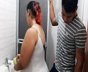 I interrupt while she washes the bathroom to touch her delicious pussy from neighbors interrupt