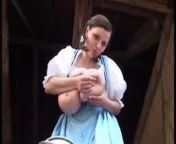 Milena milks herself at a farm from moms breastfeeding farm