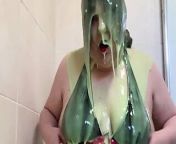 Slut covered in slime and gunge sploshing humiliation from pie and gunge