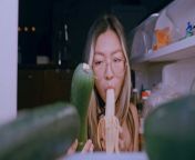 Hungry teen fucks herself with a cucumber while sucking cock for some extra protein from she is whole snack