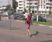 Beautiful blonde walking barefoot in town. from lindsay iswalking naked in towns and