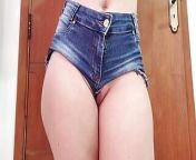 Micro shorts without panties from micro mini skirt