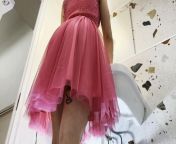 Sexy and horny tight pussy girl in her pink dresss prepares for the night club from bath on underwear