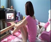 Brunette with blue stockings gets caught masturbating by her boss and they fuck in her room from fucking girll