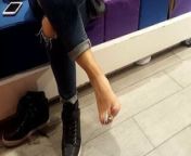shoe shopping Gf shows sexy big feet and toes from brest shop girl bobs size