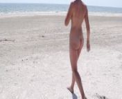 Risky Public Cumshot and Walk Naked on a Beach - Cum on Tits from moja naked