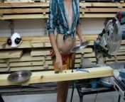 Sexy girl replace the blade on a Miter Saw - Hot woodworking part 1 from sreelakha mitra hot flim tak misti jibann vajra aunty mms
