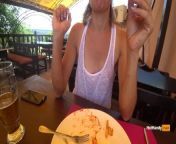 Eating burger and flashing in the cafe Transparent T-shirt No Bra (teaser) from bella thorne topless nip slip video