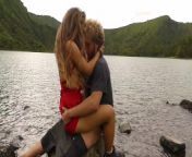 Horny couple pleasuring each other and making love passionately at a volcanic crater lake from lagoo
