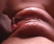 SLOW MOTION. Extremely close-up. Sperm dripping down the pussy from slow motion breast milk