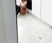 I spy my kinky stepmom while cleaning the kitchen from sexy hot ass dance