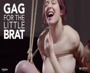 Brat gets bondage, ballgag and rough fucking. Then Mistress squirts over her from sigari