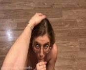 Horny russian slut Ayah Sparks makes tasty blowjob with extensive cumshot on face and glasses. POV from budak ayah