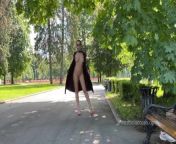 Stylish Lady walks naked in park. Public. from chut se pani nikalne ki
